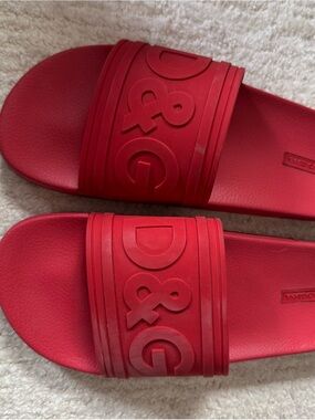 Dolce & Gabbana Red Logo Rubber Slide Sandals
